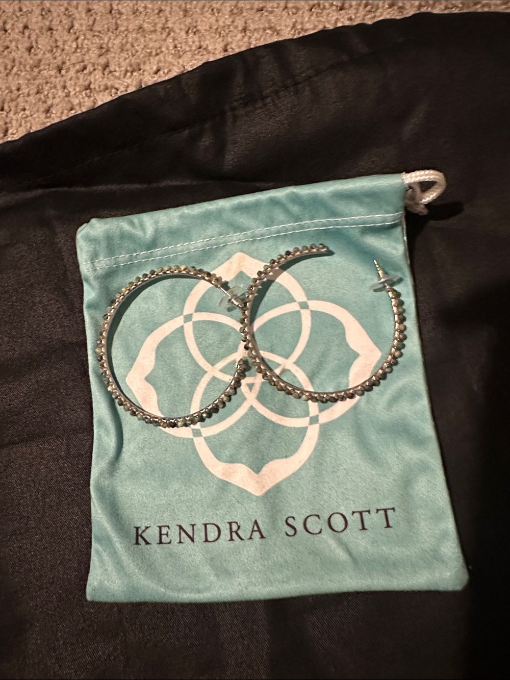 Kendra Scott Silver Beaded Hoop Earrings with Turquoise Pouch
